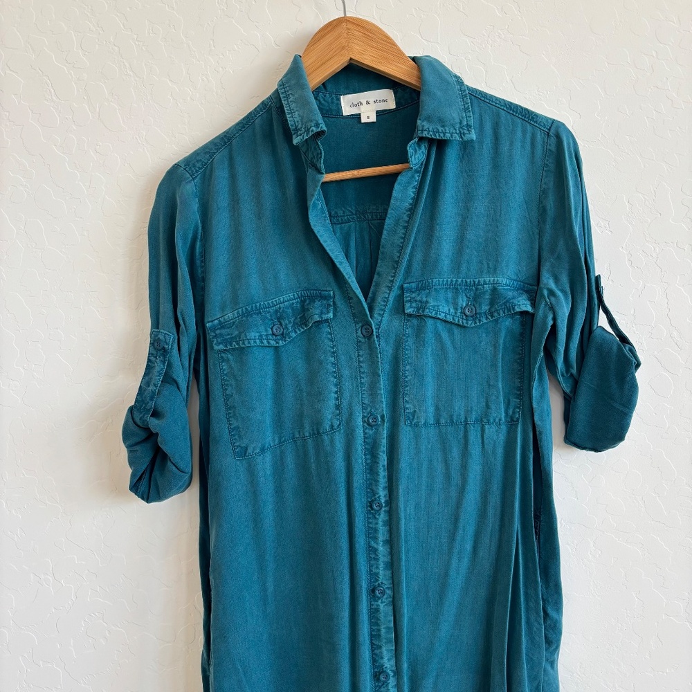 Cloth & Stone button-front maxi shirt dress in a teal blue , Size Small, western - Picture 5 of 11